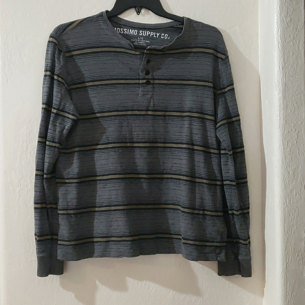 Mossimo Supply Co. Men's Striped Long Sleeve Polo Large